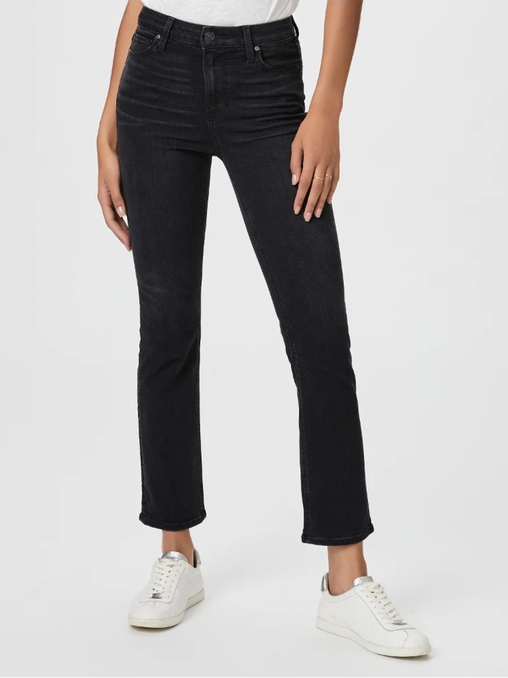 Paige Cindy High Rise Straight Ankle Jeans in Black Willow